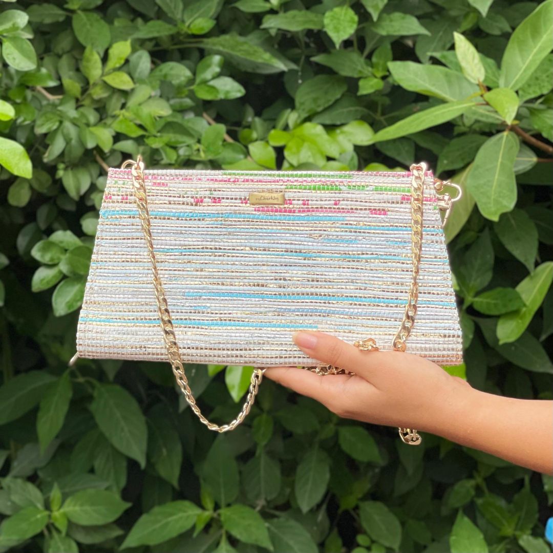 Upcycled Handwoven Trapez Clutch from reCharkha EcoSocial