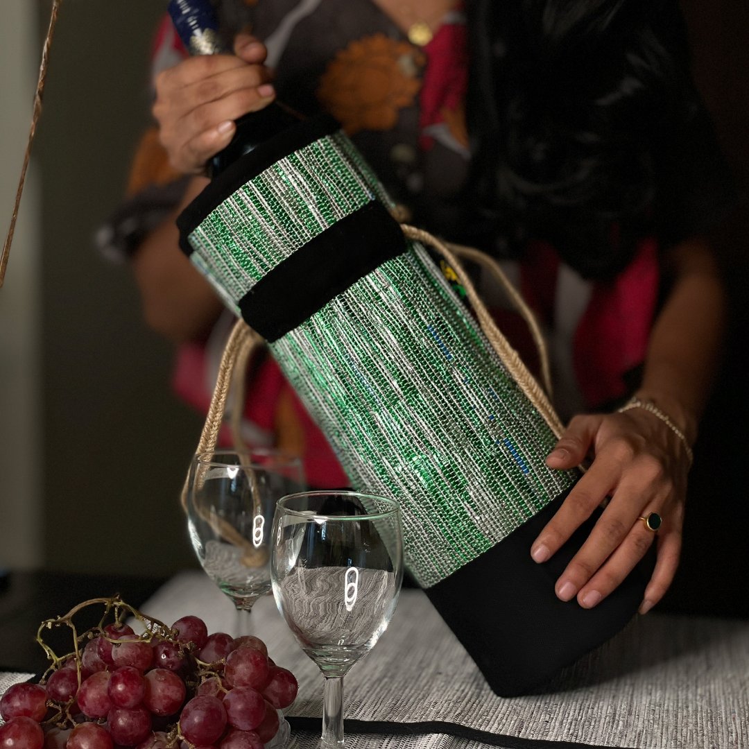 Wine Water Bottle holder recharkha Upcycled handwoven handmade home decor