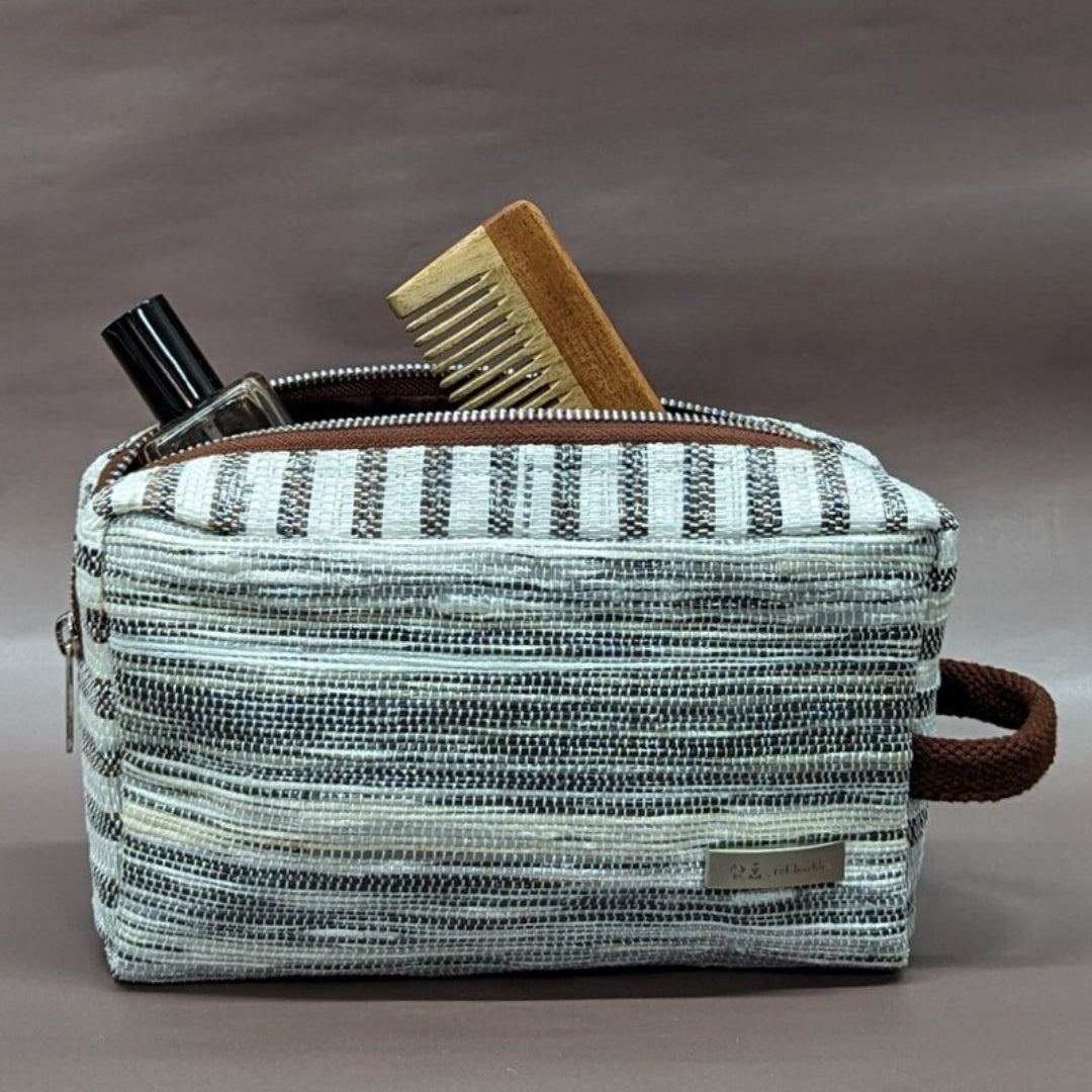 Cassette Brown and White Upcycled Handwoven Travel Kit (TK0624-002)