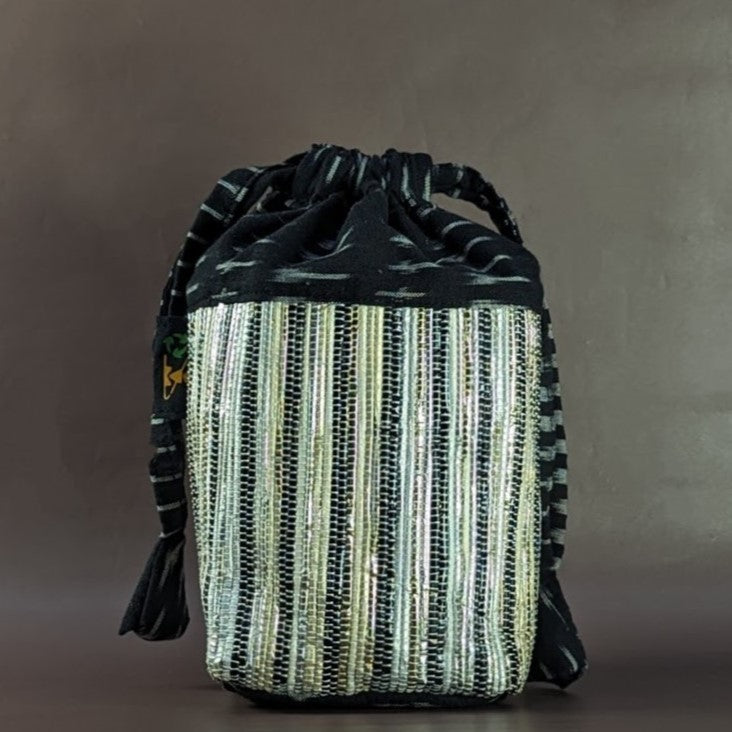 Glittery Golden and Black Upcycled Handwoven Potli Bag (P0524-006) PS_W