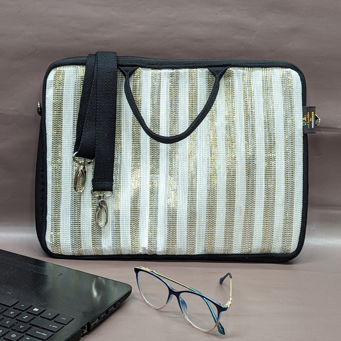 reCharkha X India Hikes Gold and White Stripes Laptop Sleeve 14 inch LSB140624-003 PS_W