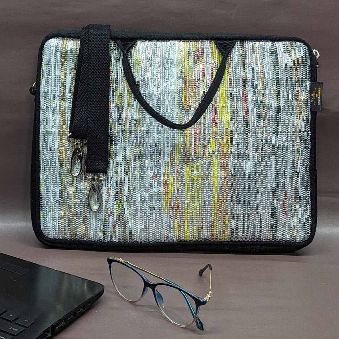 reCharkha X India Hikes Golden Silver Glittery with Red Yellow Tinge Laptop Sleeve 14 inch LSB140624-010 PS_W
