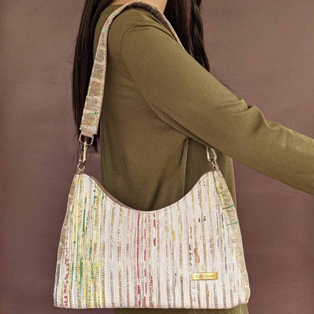 Multicolored Shimmery Upcycled Handwoven Baguette Bag (BTB0724-012) PS_W