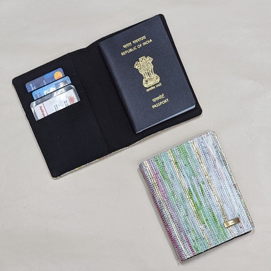 Multicolored Shimmery Upcycled Handwoven Passport Cover (PC0624-018) PS_W