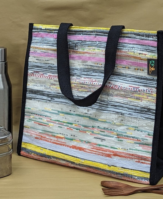Multicolored Upcycled Handwoven Lunch Bag (LB0624-005) PS_W