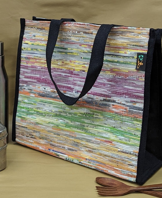 Multicolored Upcycled Handwoven Lunch Bag (LB0624-009) PS_W