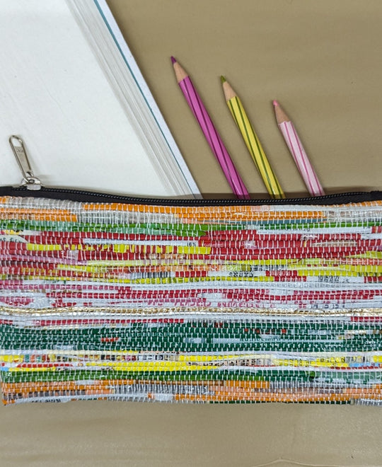 Multicoloured Upcycled Handwoven Pencil Pouch (PP0624-001) PS_W