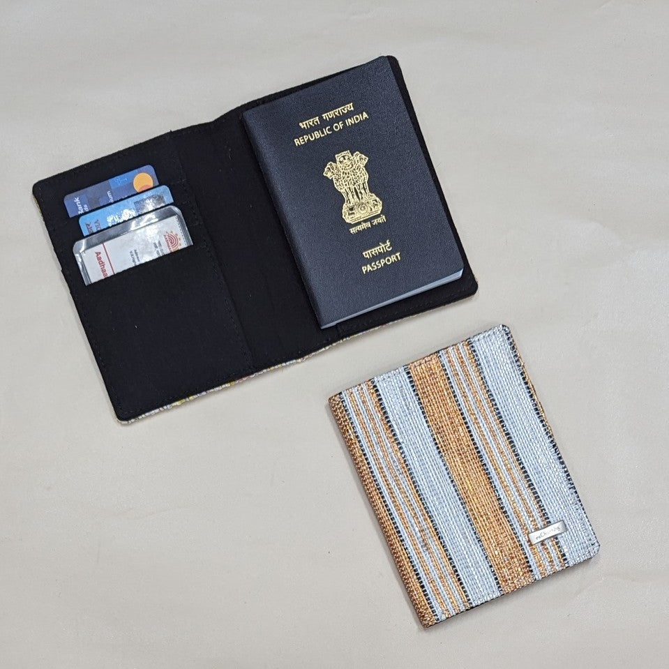 Orange Black White Striped Upcycled Handwoven Passport Cover (PC0624-017) PS_W