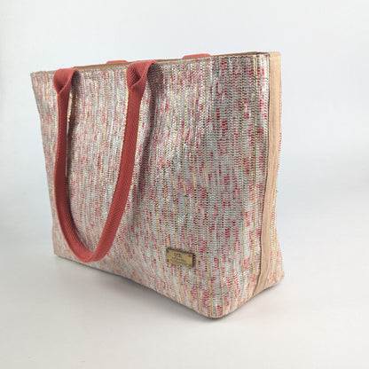 RECRAFTED- White Red Gold MIx Upcycled Handwoven Office Tote (ROT0225-017) PS_W