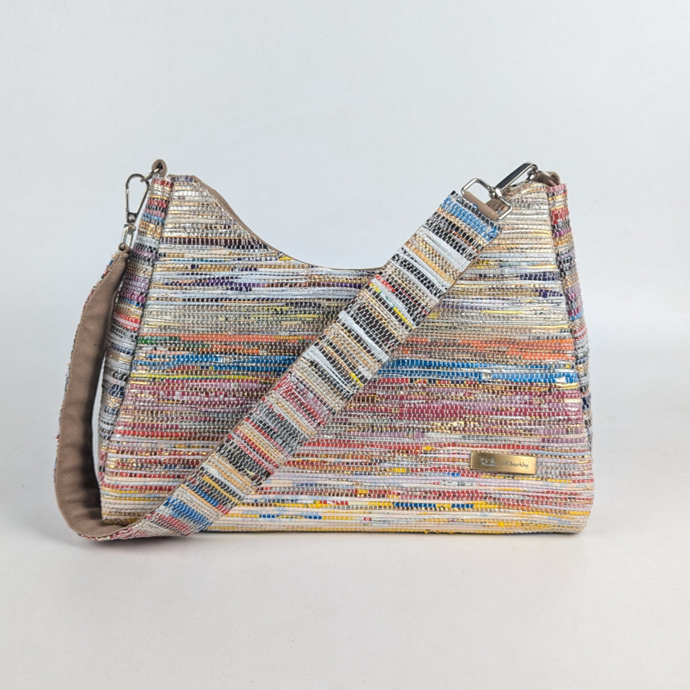 Shimmery Multicolored Upcycled Handwoven Baguette Bag (BTB0125-001) PS_W