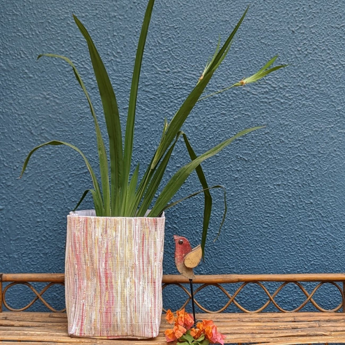 Red and Orange Waste Plastic Wrappers Upcycled Handwoven Grow Pot Big (GPB0424-007)