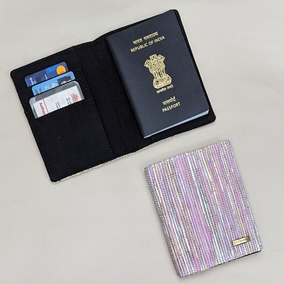 Shimmery Golden Pink Upcycled Handwoven Passport Cover (PC0624-015) PS_W