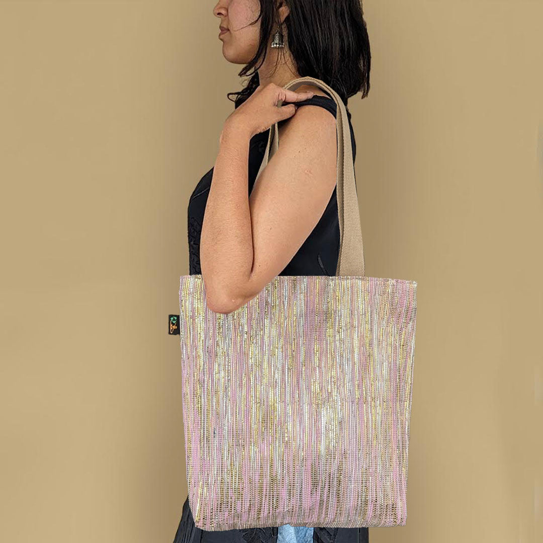 Shimmery Golden Pink Upcycled Handwoven Shop N Go (SNG0724-010) PS_W