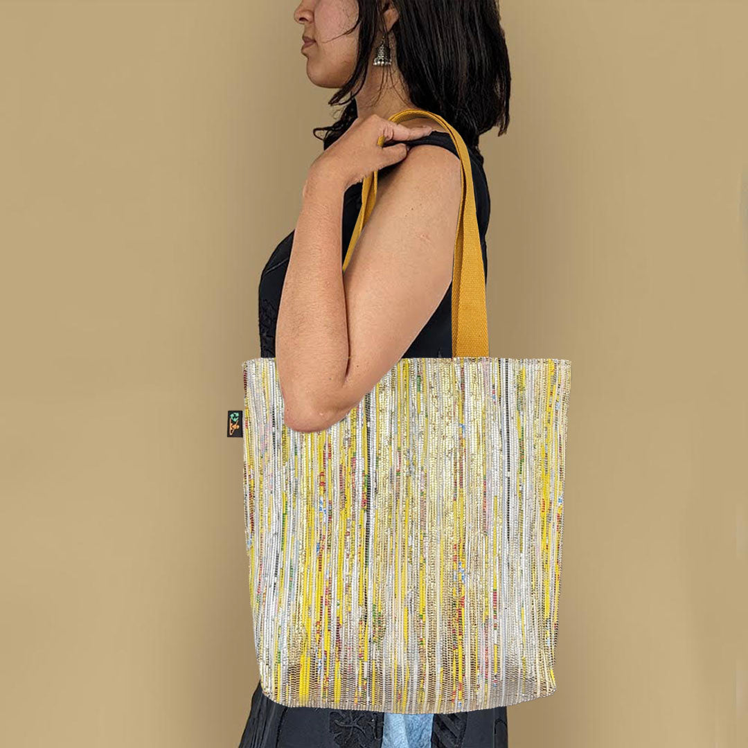 Shimmery Golden Yellow Upcycled Handwoven Shop N Go (SNG0724-019) PS_W