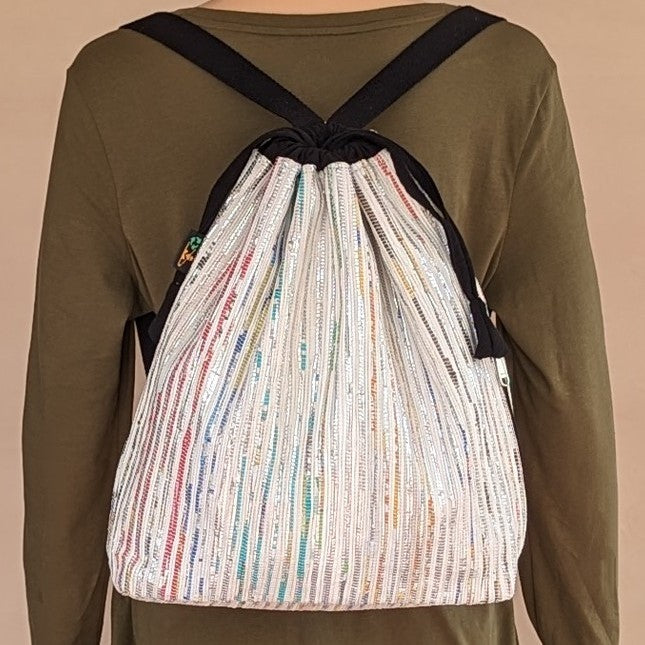Shimmery Multicolored Striped Upcycled Handwoven Light Backpack (NLBP0624-004) PS_W