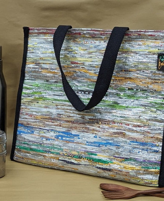 Shimmery Multicolored Upcycled Handwoven Lunch Bag (LB0624-006) PS_W