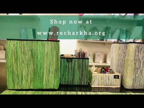 Green Shimmery Sliver Striped Upcycled Handwoven Collapsible Storage Basket Small (CSBS0724-005) PS_W