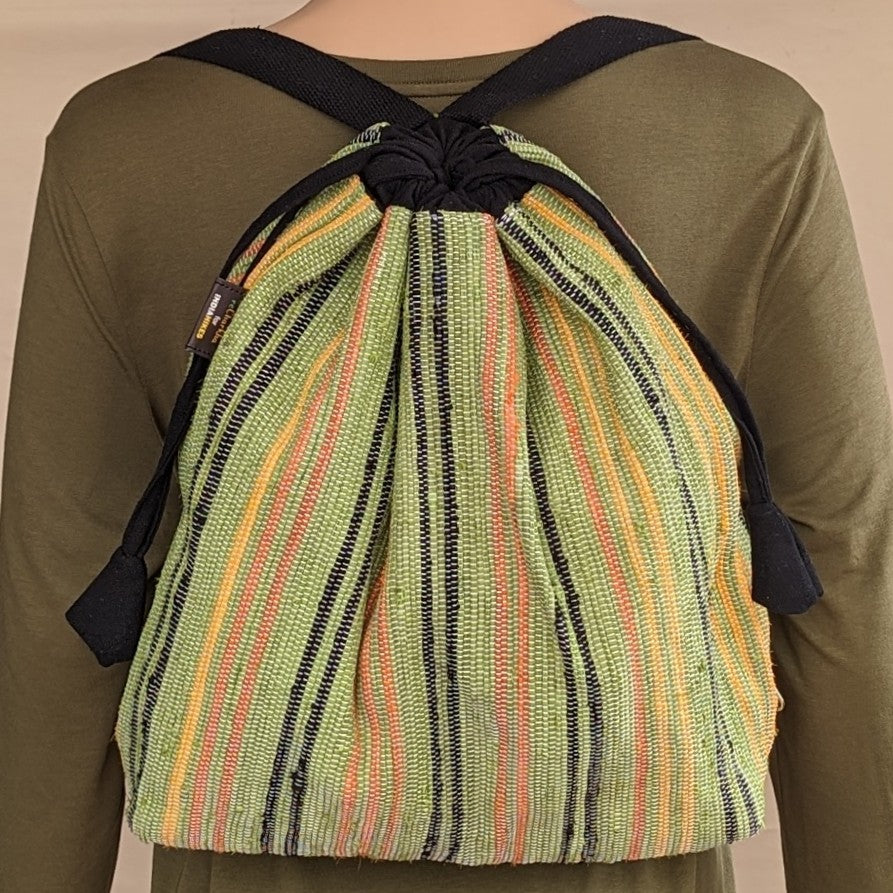 reCharkha X India Hikes - Peach Yellow Green Dark Blue Thin Striped Upcycled Handwoven Light Backpack (NLBP0724-002) PS_W.jpg