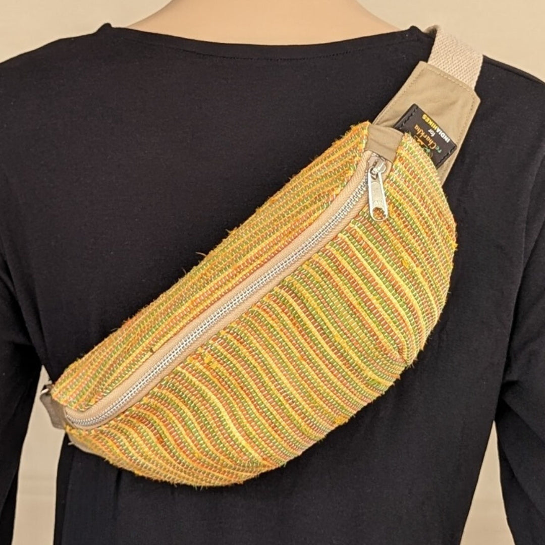 reCharkha X India Hikes Bright Yellow Green Orange Upcycled Handwoven Fanny Pack (FP0724-006) PS_W