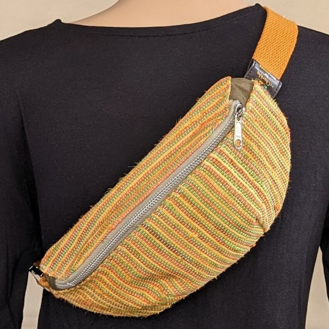 reCharkha X India Hikes Yellow Green Brownish red Upcycled Handwoven Fanny Pack (FP0724-008) PS_W